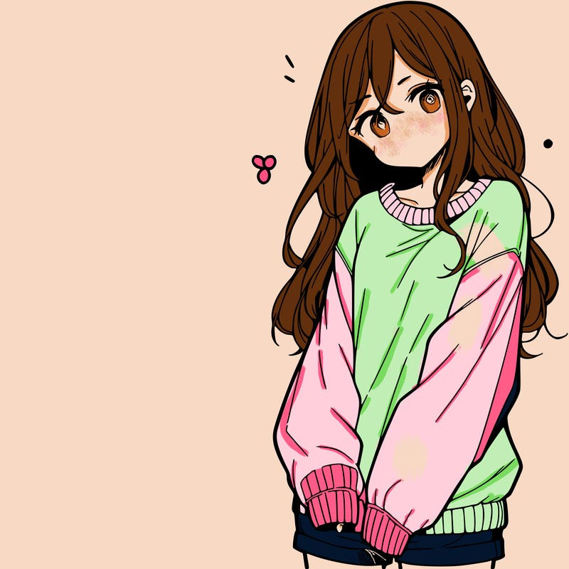 manga teen girl  in a sweater and baggy pants