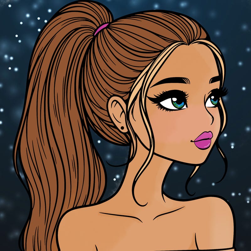 a beautiful and realistic girl with a high pony tail