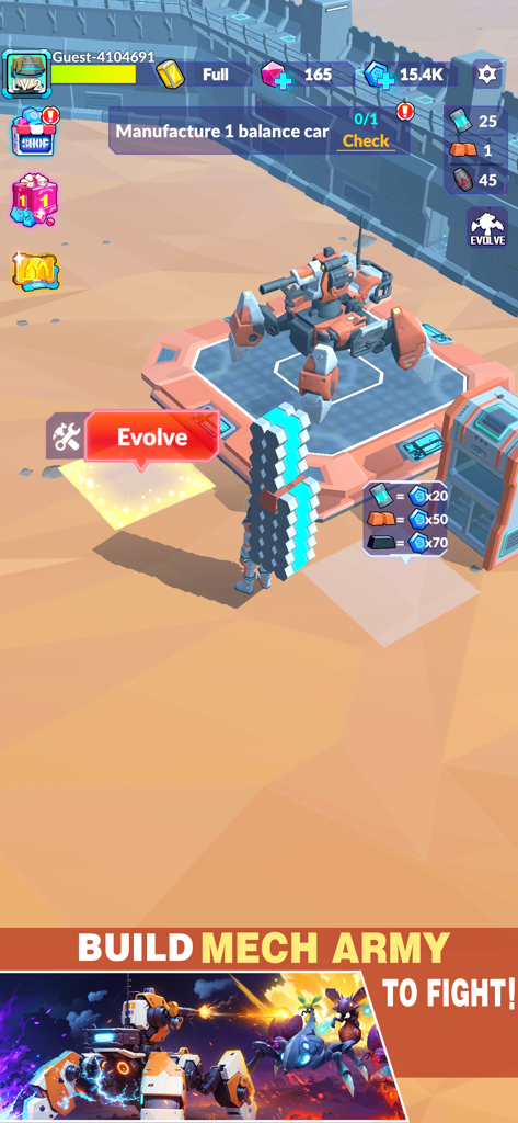 Mecha upgrade and evolution interface in Space Survivor Star Pioneer