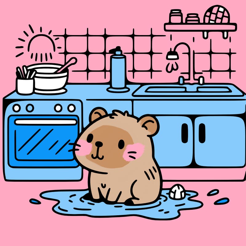 cute capybara taking a bath in a kitchen