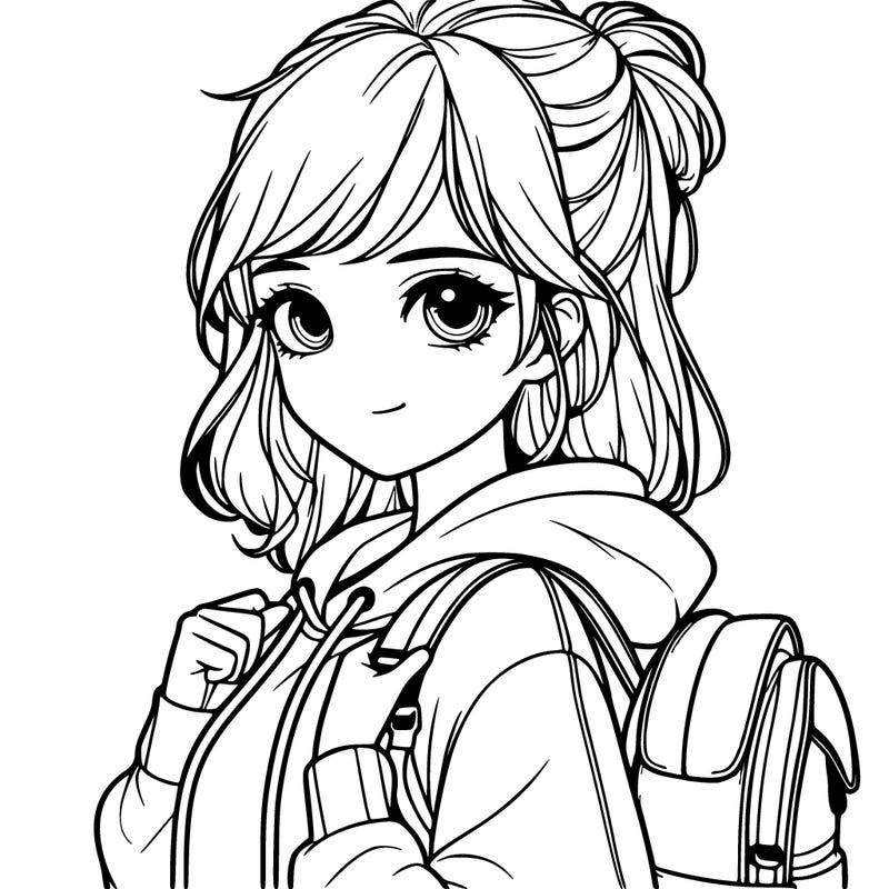 realistic girl with a backpack