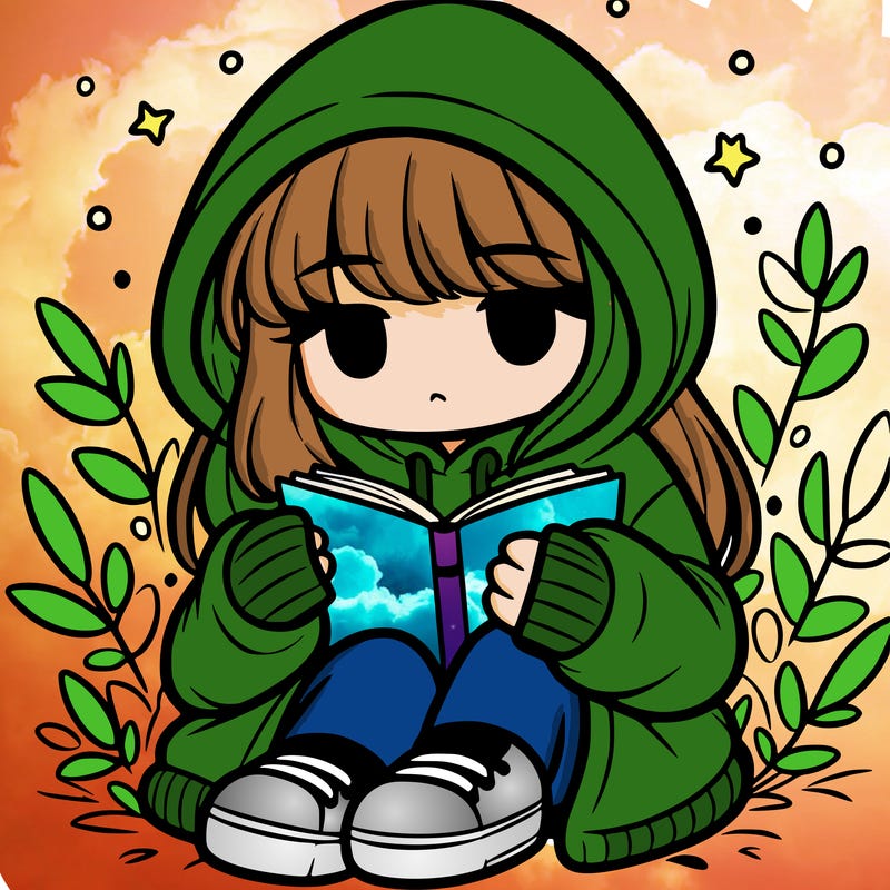 girl in oversized hoodie reading a book