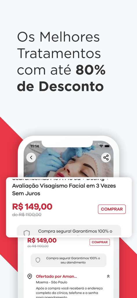 Tela promocional do aplicativo Magote oferecendo até 80% de desconto em tratamentos de beleza