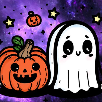 cute pumpkin and ghost