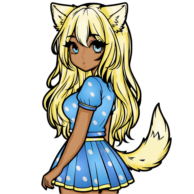realistic girl with wolf ears and a tail