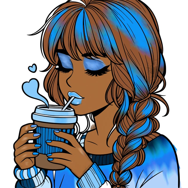realistic girl drinking coffee