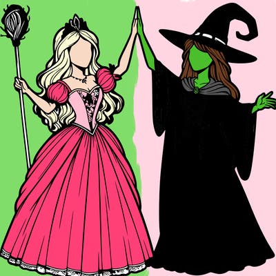 detailed realistic split of a princess and a witch