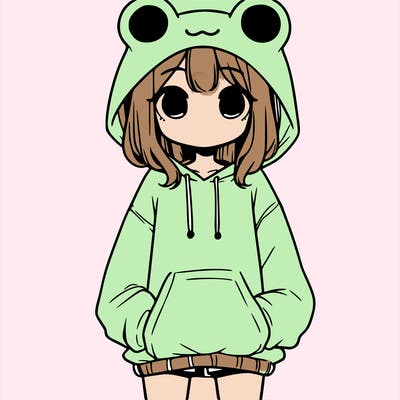 girl with baggy sweatshirt and frog hood