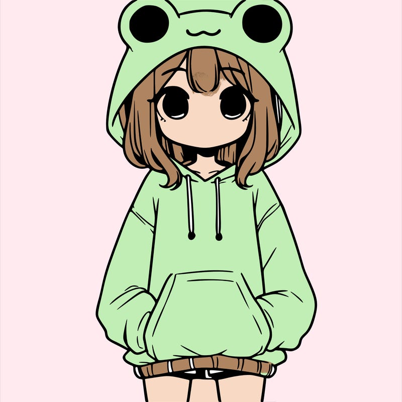 girl with baggy sweatshirt and frog hood
