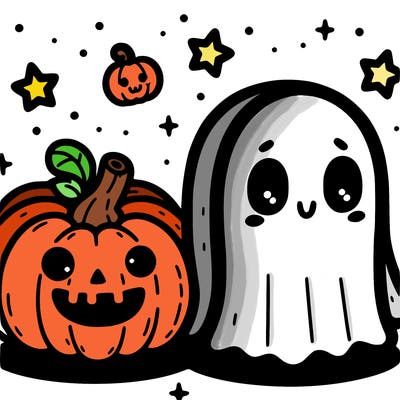 cute pumpkin and ghost