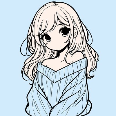 shy pretty girl wearing a sweater that is falling off one shoulder portrait