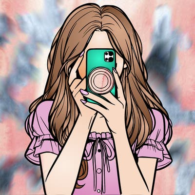 a realistic girl holding her phone taking pictures