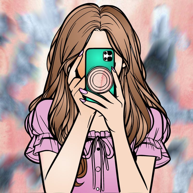 a realistic girl holding her phone taking pictures