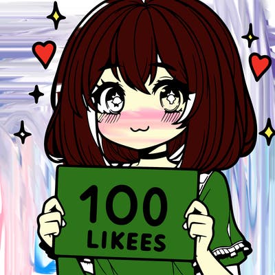 anima girl holding a 100 likes sign in her hand