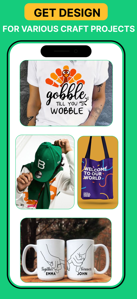 Design Studios Of Cricut - Variedade de projetos de artesanato, incluindo camisetas personalizadas, bolsas tote e canecas