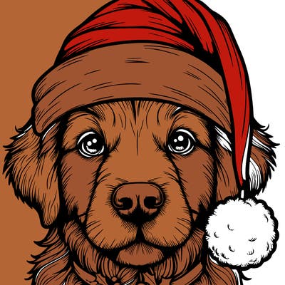 realistic dog with a christmas hat