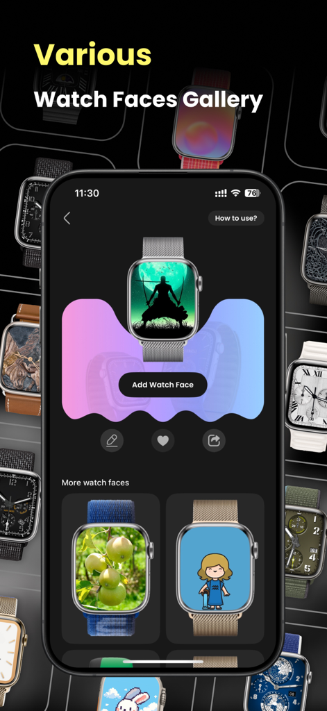 Luxury Watch Faces Watchology - A smartphone display showing a curated gallery of luxury and creative Apple Watch faces within the Watchology app interface