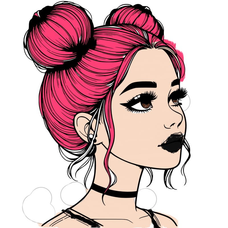 realistic girl with buns on the top of her head