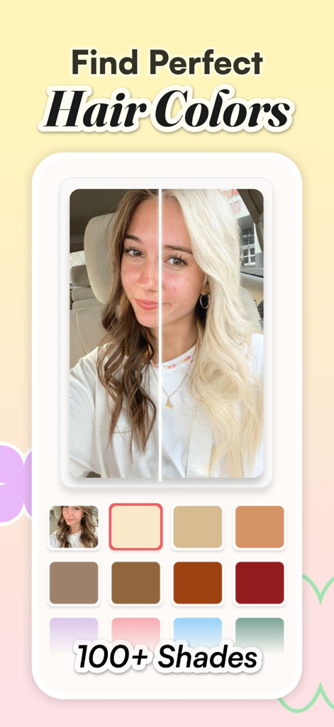 Color Analysis: WhatColors - A side by side comparison of a woman trying different hair colors using an AI powered styling app