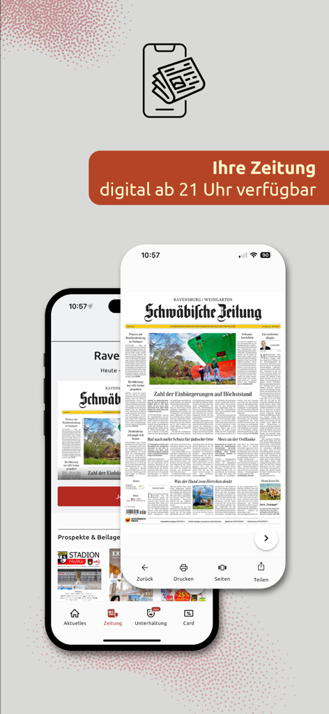 Schwäbische App zeigt die digitale Zeitungsausgabe auf einem Smartphone an.