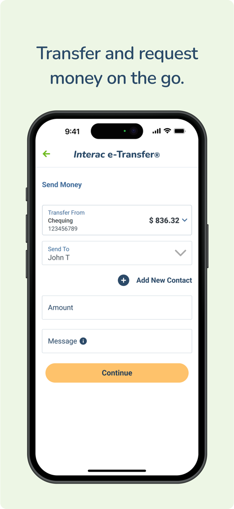 Innovation Federal CU - A smartphone displaying the Interac e-Transfer screen in the Innovation Federal CU app.