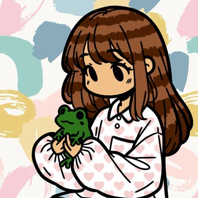 girl with long hair and a oversized shirt. and she is holding a frog