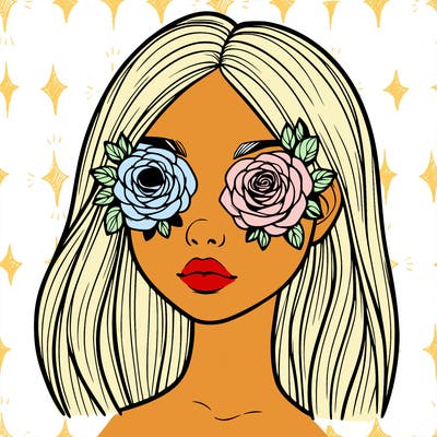 a realistic girl with roses for eyes