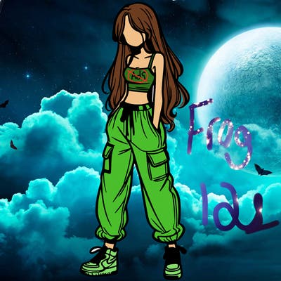 girl in baggy pants crop top and long hair