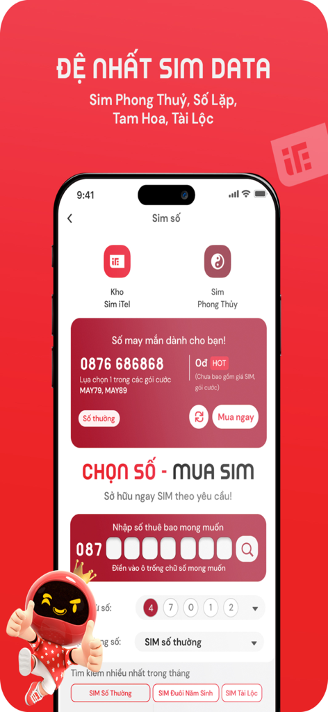 My iTel mobile app screen for choosing and purchasing a phone SIM number
