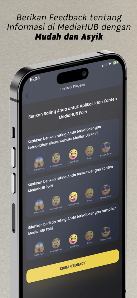 MediaHub Mobile - Feedback screen in the MediaHub Mobile app with emoji rating scales for content and display
