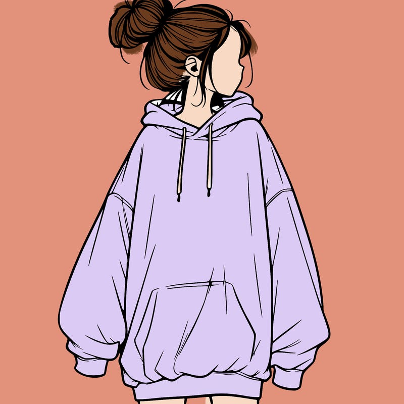 realistic girl with a oversized sweatshirt on and a bun