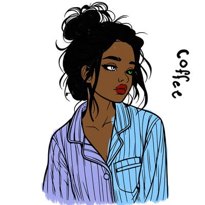 realistic woman with pajamas on and a messy bun