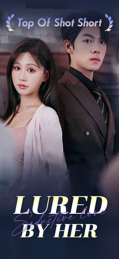 A promotional poster for the short drama Lured by Her featuring two actors on the ShotShort app