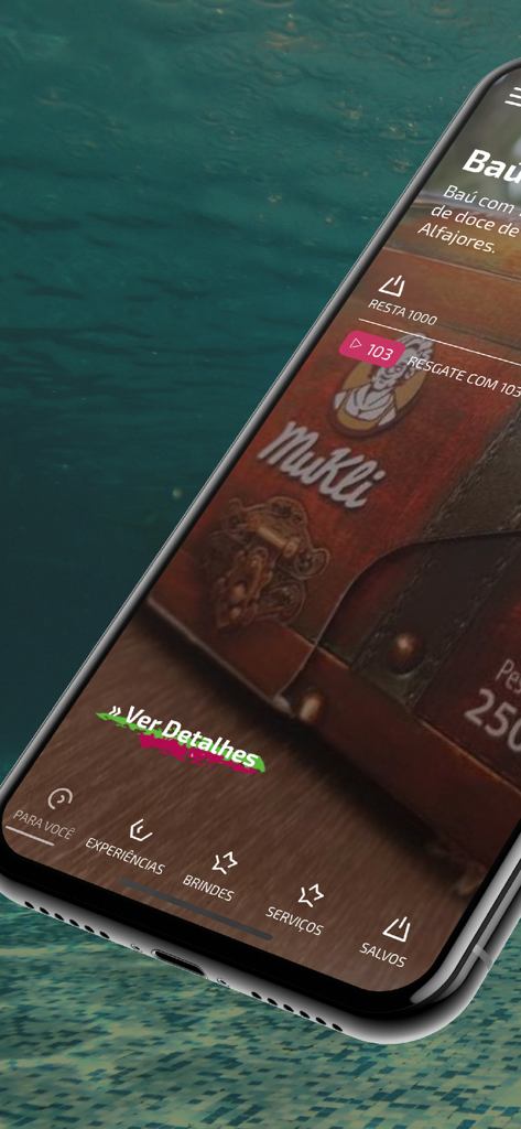 Juntos – Programa Fidelidade - Una pantalla de catálogo de recompensas en la aplicación de fidelidad Juntos que muestra un cofre de dulces.