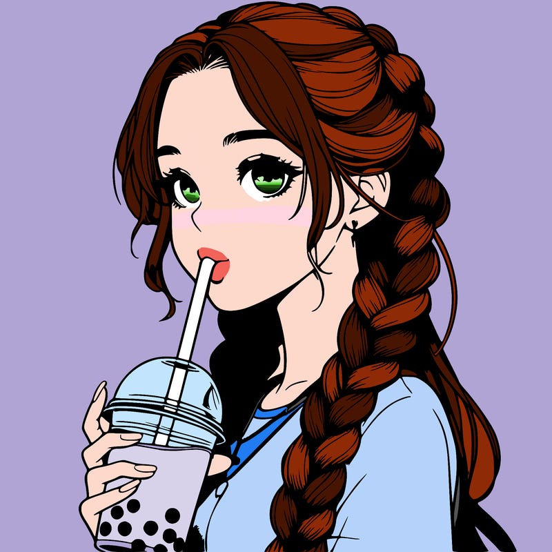 realistic girl with braided hair drinking boba