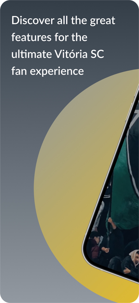 VITÓRIA SC - App Oficial - Schermata promozionale dell'app ufficiale Vitoria SC che mostra le funzionalità dell'esperienza del tifoso