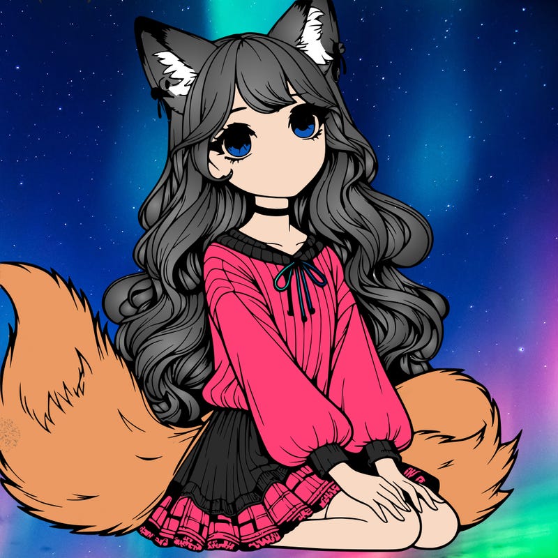 realistic girl with fox ears and tail