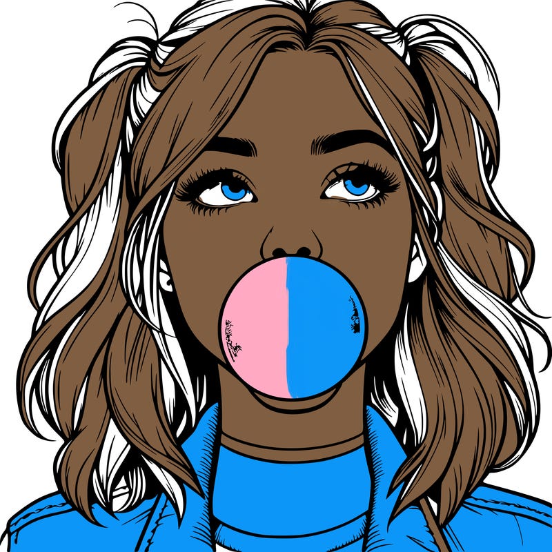 realististic girl blowing bubble -gum