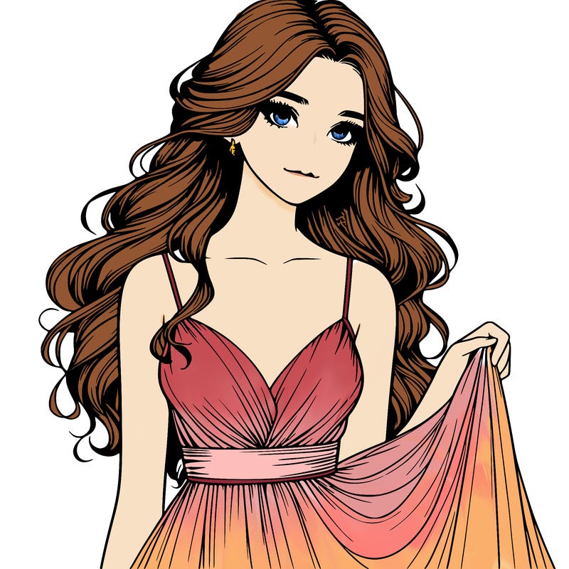realistic girl in flowy silky prom dress