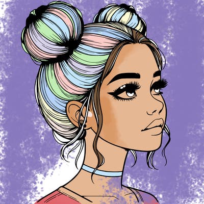 realistic girl with buns on the top of her head