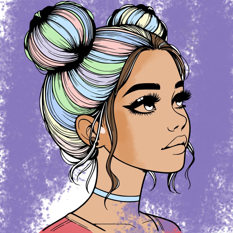 realistic girl with buns on the top of her head