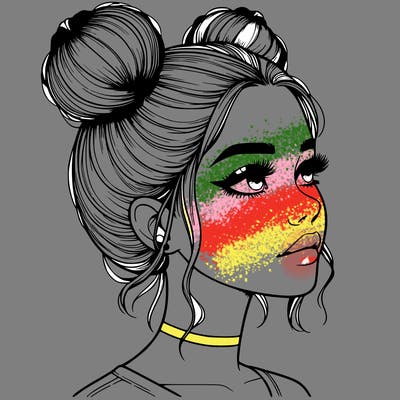 realistic girl with buns on the top of her head