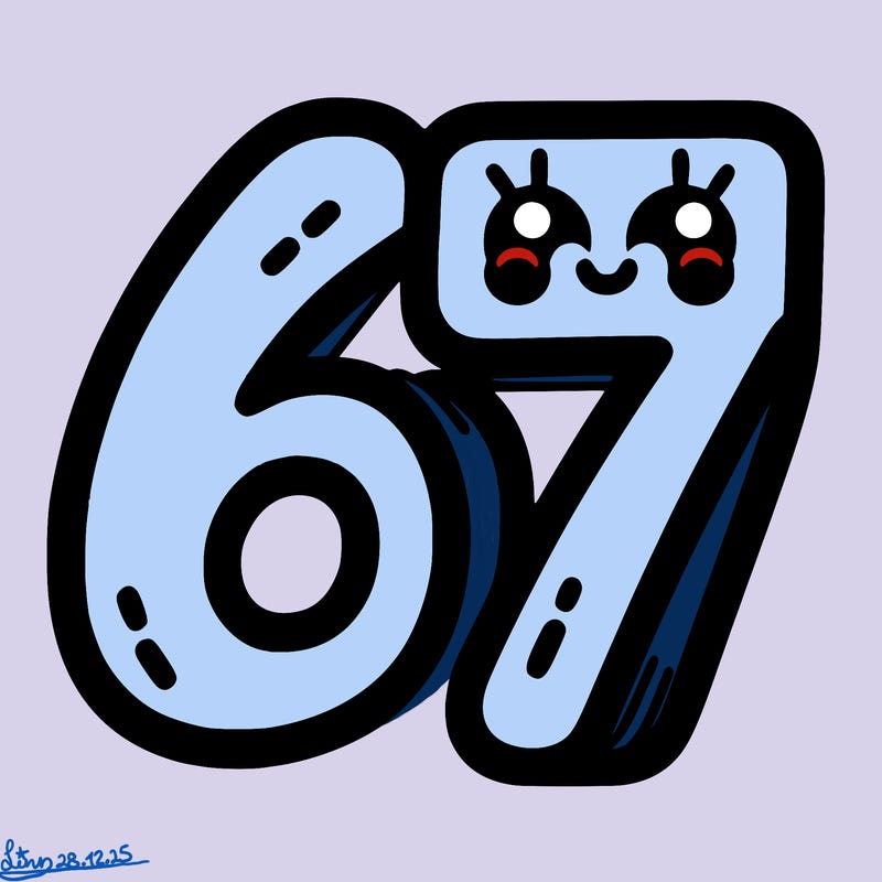 the numbers 67