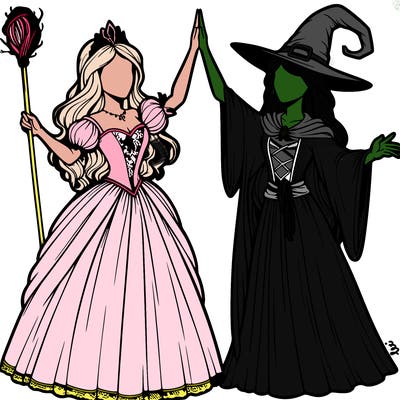 detailed realistic split of a princess and a witch