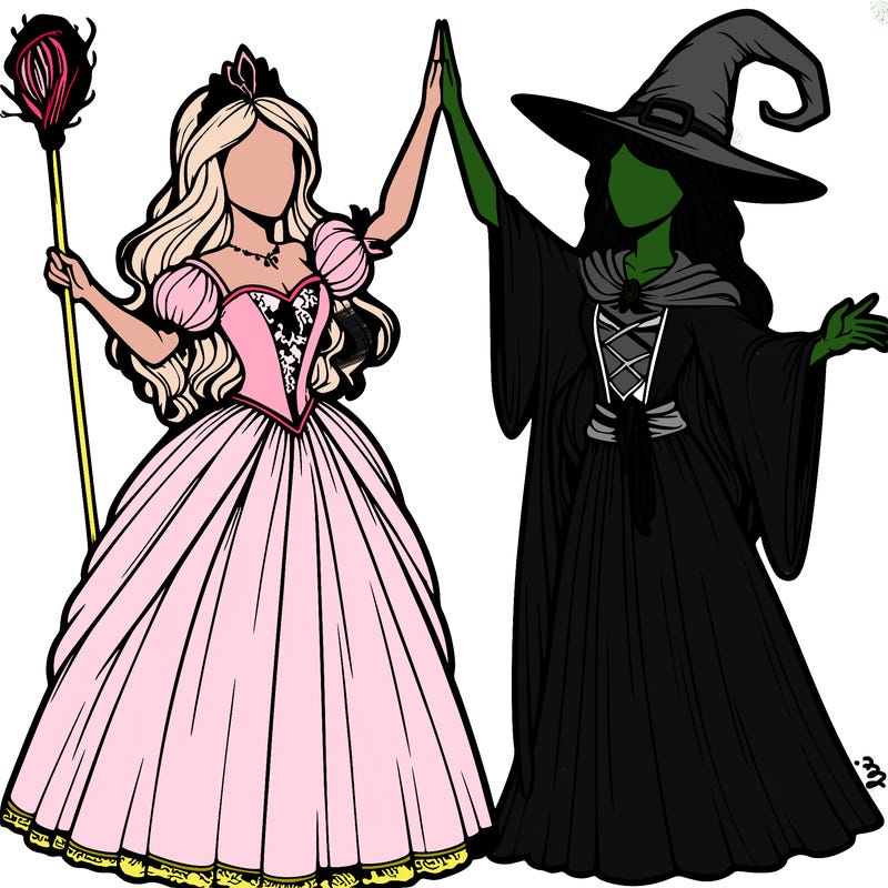 detailed realistic split of a princess and a witch