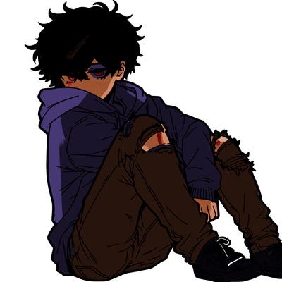a male hoddie ripped jeans messy hair anime