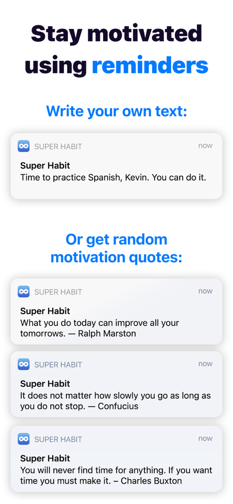 Habit Tracker - Evoday - Interfaz de la aplicación rastreadora de hábitos Evoday que muestra recordatorios personalizados y notificaciones push motivacionales.