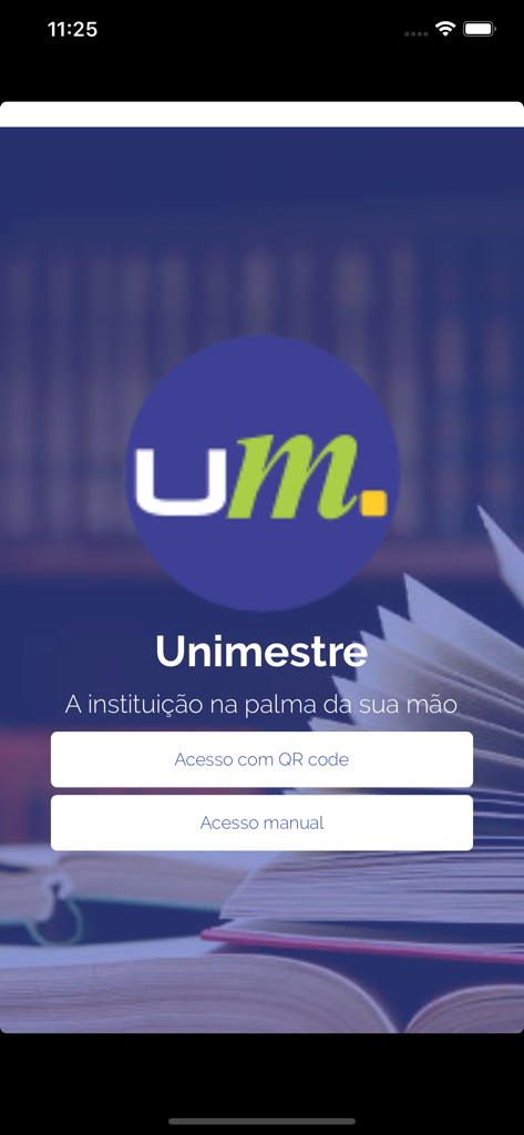 UNIMESTRE - Écran d'accueil de l'application UNIMESTRE avec le logo et les boutons d'accès à la connexion