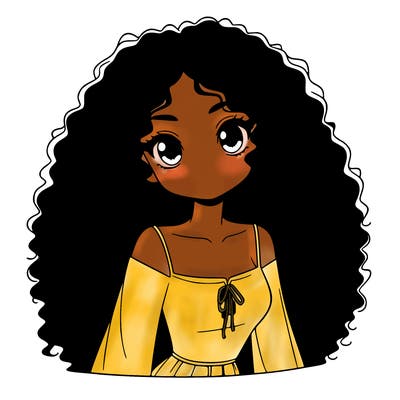 a black anime girl with long afro hair
