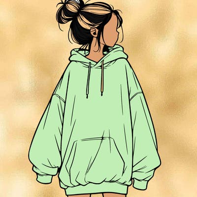 realistic girl with a oversized sweatshirt on and a bun